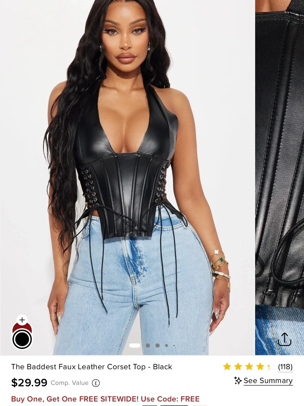 Faux Leather Black Halter Corset Top - Picture 2 of 2